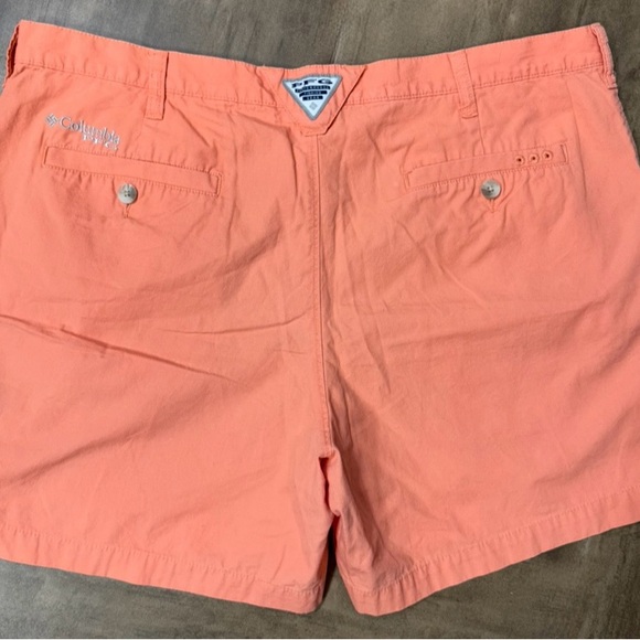 Columbia PFG Fishing Shorts Men 38 Salmon Orange Cotton Flat Front - Picture 2 of 6